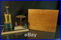 1920'S WEEDEN LIVE WALKING BEAM STEAM ENGINE ANTIQUE TOY With ORIGINAL WOODEN BOX