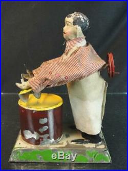 1920s Schoenner Live Steam Engine Articulated Tin German Butcher Toy 8 Tall