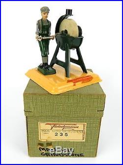 1956 Fleischmann German Tin Steam Engine Toy #235 Orig Box Man w Grinding Stone