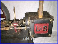 ANTIQUE L-S STEAM ENGINE EARLY WOOD BOILER CAST IRON MODEL TOY TOOL UNUSUAL RARE