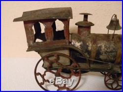 ANTIQUE VICTORIAN WIND-UP STEAM ENGINE TRAIN EARLY TIN TOY 12 LONG 8 1/2 TALL