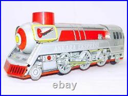 Alasya Turkey USA STREAMLINED STEAM LOCOMOTIVE Wind-Up Tin Toy Train MIB`70 RARE