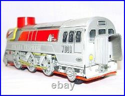 Alasya Turkey USA STREAMLINED STEAM LOCOMOTIVE Wind-Up Tin Toy Train MIB`70 RARE