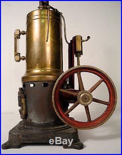 Antique Brass Vertical Stationary Live Steam Engine Dampfmaschine German Tin Toy