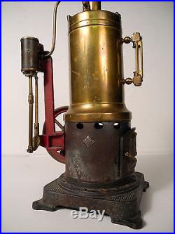 Antique Brass Vertical Stationary Live Steam Engine Dampfmaschine German Tin Toy