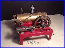 Antique Circa 1900 Horizontal Toy Steam Engine Red Cast Base Brass Boiler-Nice
