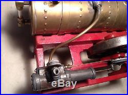 Antique Circa 1900 Horizontal Toy Steam Engine Red Cast Base Brass Boiler-Nice