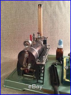 Antique Fleischmann Toy Model steam engine Stamped Metal With Chimney And Papers