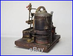Antique Rare Wooden Base & Metal STEAM ENGINE Toy Boiler Machine