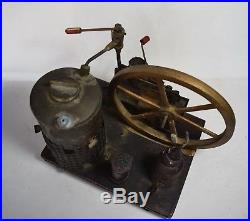Antique Rare Wooden Base & Metal STEAM ENGINE Toy Boiler Machine