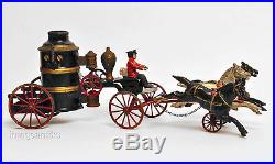 Antique Steam Pumper Fire Engine Toy Cast Iron Carriage Wagon 3 Horses withDriver©