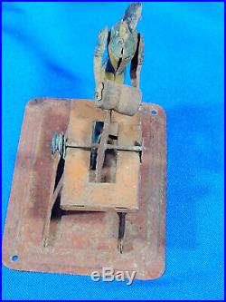 Antique Tin Toy Man Table Saw Steam Engine Cutting Log Woodworking VTG Old Rare