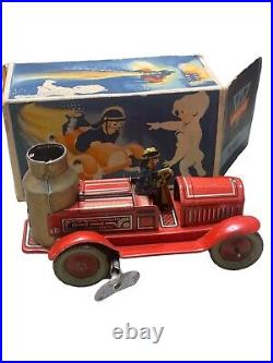 Arnold Tin Lithographed Windup Penny Toy Steam Fire Engine Truck Nos
