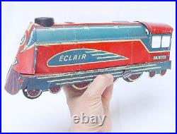 CR ÉCLAIR TRAIN France STREAMLINED STEAM LOCOMOTIVE Tin Wind-Up Toy NM`48 RARE