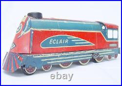 CR ÉCLAIR TRAIN France STREAMLINED STEAM LOCOMOTIVE Tin Wind-Up Toy NM`48 RARE