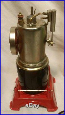 MARX VERTICAL STEAM ENGINE + 3 PIECE ACCESSORIES TIN TOY SET BOXED 1950s sharp