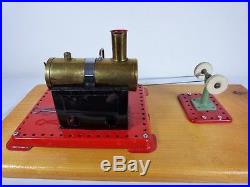 Mamod Steam Engine Large With Attached Buffing Wheels And Mounted On Pine Board