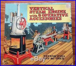 Marx Vertical Steam Engine with 3 Operative Accessories 1950-60 era