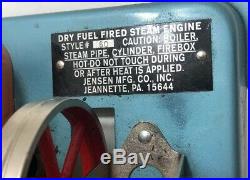 Old Vtg Antique Jensen Mfg Dry Fuel Fired Steam Engine Model 60 Boiler Tin Toy