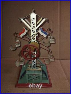 RARE Antique DOLL ET CIE German Painted Tin Steam Engine Toy, FERRIS WHEEL