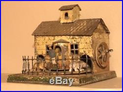 RARE Antique Tin Toy Steam Engine Building House Zoo Keeper-Tiger-Animals Bear @