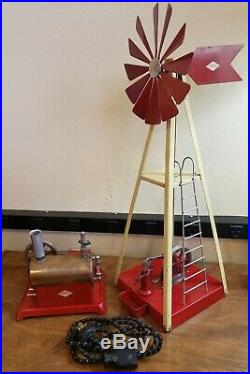Rare Vintage EMPIRE Metal Toy Steam Engine with Large 21 Windmill Water Pump EXC+