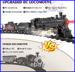Train Set for Boys Remote Control Train Toys With Steam Locomotive, Cargo Cars &
