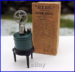 ULTRA RARE Circa 1900 S&S HERO Upright Toy Live Steam Engine in ORIGINAL BOX
