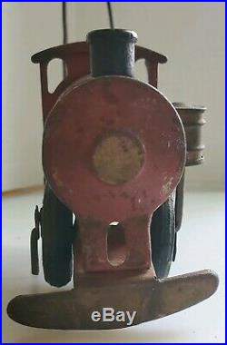 VINTAGE COLLECTIBLE c. 1900s STEAM ENGINE TRAIN FLOOR PUSH PULL TOY STEEL