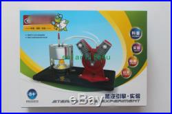 V-type Mini Hot Live Steam Engine Twin Cylinder Model Education Toy Kits EK CA