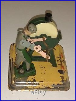 Vintage 1950s Fleischmann Western Germany Steam Engine Toy Wheel turning guy tin