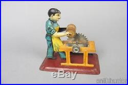 Vintage BING man on saw, steam engine accessory, pre war german tin toy