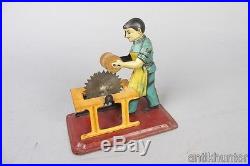 Vintage BING man on saw, steam engine accessory, pre war german tin toy