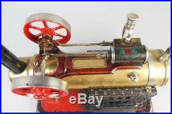 Vintage DOLL D&C locomobile live steam engine, prewar tin toy 8in