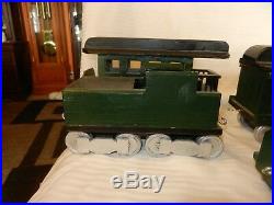 Vintage Hand Made Wooden Steam Engine, Tender, 3 Passenger Cars Toy Train