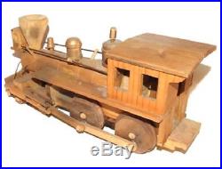 Vintage John Seeley Handmade Wooden Train Engine Steam Locomotive Folk Art Toy