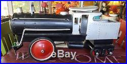 Vintage Keystone Large Pressed Steel Ride On Steam Engine Toy Nice Condition