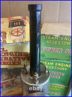 Vintage Louis Marx Tin Vertical Steam Engine 3 Operative Accessories Boxes Only