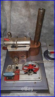 Vintage Wilesco D-10 German Toy Steam Engine + 2 working accessories SAW & GRIND