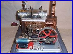 Vintage Wilesco Toy Stationary Live Steam Engine Metal w Line Set Germany