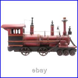 Vintage Wood and Metal Steam Locomotive Toy Model Train with Conductor Red Rare